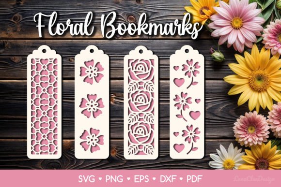 4 Two Layered Floral Bookmarks SVG