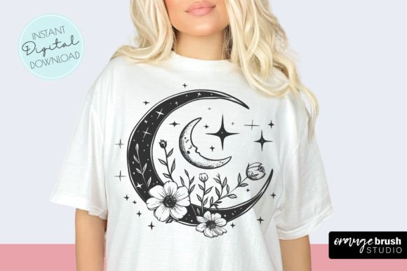 Celestial Moon SVG - Floral Moon PNG