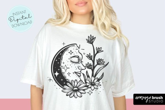 Crescent Moon SVG - Floral Moon PNG