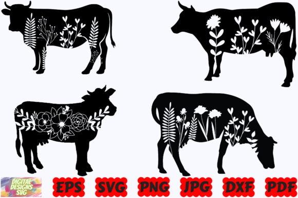Floral Cow SVG Floral Animal SVG Cow