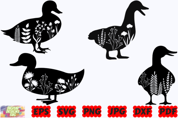 Floral Duck SVG Floral Animal SVG PNG