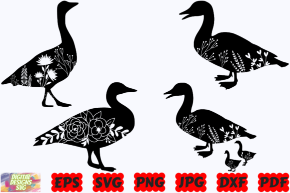Floral Goose SVG Floral Animal SVG