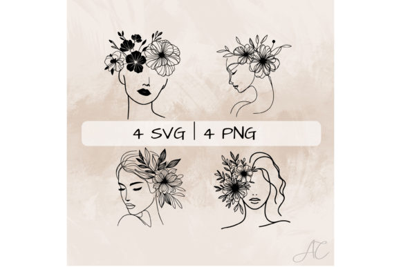 Floral Head SVG Bundle, Woman Face PNG