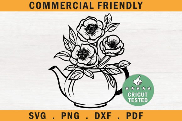 Floral Teapot Svg, Farmhouse Flowers Tea