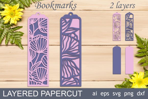Flowers Bookmarks Svg, Floral Layered