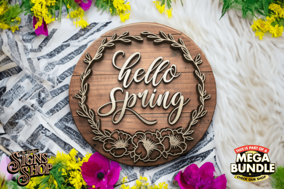 Hello Spring Floral Wreath SVG Sign