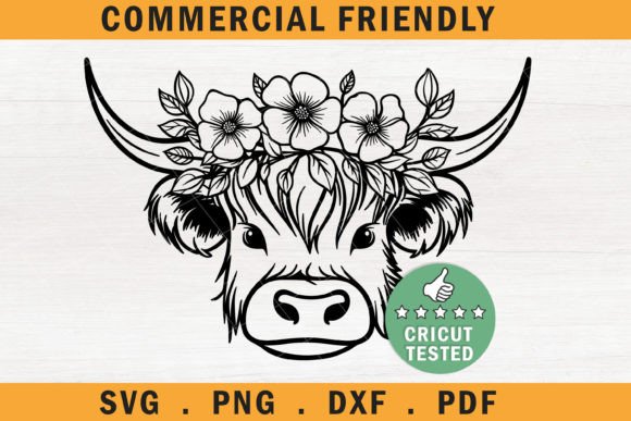 Highland Cow Face Svg, Floral Cow Svg