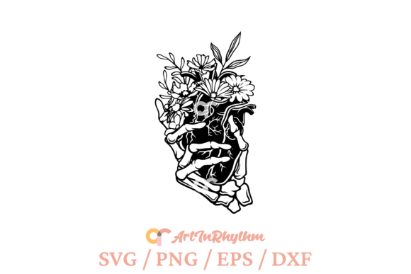 Skeleton Hand with a Floral Heart Svg