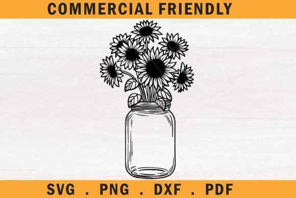 Sunflower Mason Jar Svg, Floral Sunflower