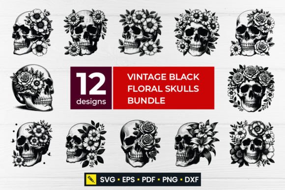 Vintage Floral Skull SVG Bundle